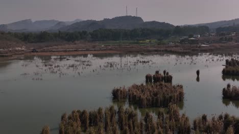 Aerial-Flying-Over-Wetlands-At-Kallar-Kahar-At-Chakwal-District-in-Punjab