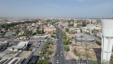 Aerial-drone-Entrance-To-Netivot-City-At-The-Morning