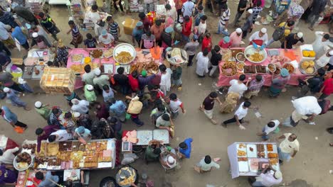Top-View-Across-Busy-Street-Scene-With-Locals-At-Chowk-Bazaar-In-Dhaka