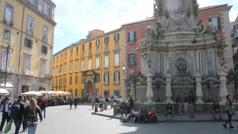 Spire-Of-The-Immaculate-Virgin-In-Front-Of-Gesu-Nuovo-Church-In-Naples,-Italy