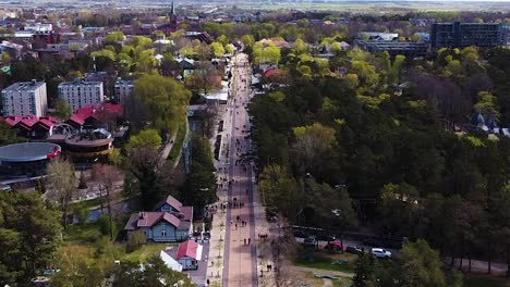 Township-of-Palanga-with-famous-Basanavicus-street,-aerial-view