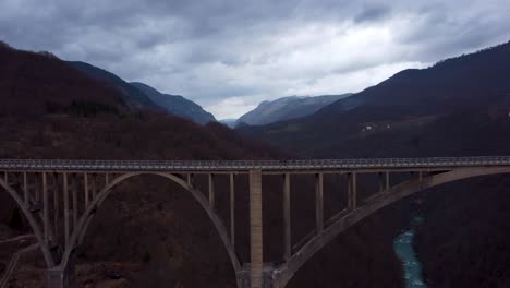 Drone-flies-around-beautiful-brdige-in-Montenegro