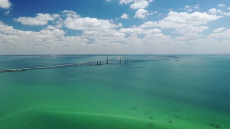 Aerial-View-Of-Sunshine-Skyway-Bridge,-Tampa-Bay-Florida,-USA---drone-shot