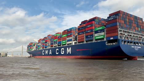 Container-Ship-Sails,-Port-of-Savannah