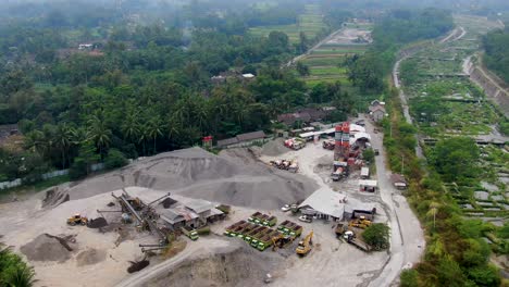 Aerial-view-of-machines-work-in-sand-processing-facility-in-Muntilan,-Indonesia