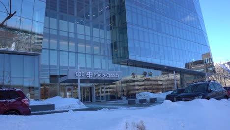 The-headquarter-of-Radio-Canada-new-building-main-entrance-in-Montreal