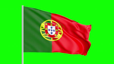 Nationalflagge-Portugals-Weht-Im-Wind-Auf-Grünem-Bildschirm-Mit-Alpha-Matte