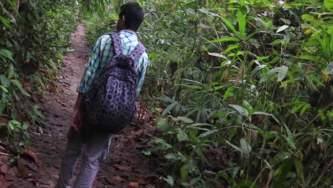 Macho-Adulto-Con-Mochila-Caminando-Por-El-Parque-Nacional-Lawachara,-Sylhet
