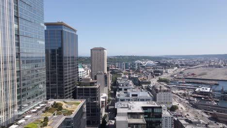 Aerial-Flight-of-skyscrapers-in-downtown-Seattle