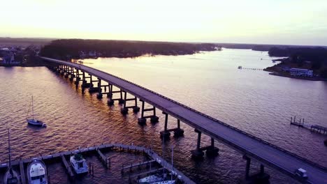 oriental-nc,-north-carolina-bridge-at-sunset-aerial
