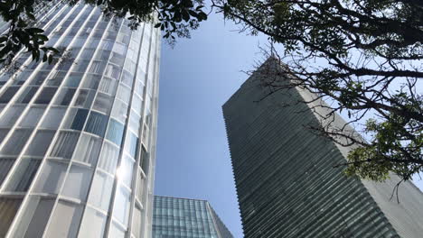 A-group-of-corporate-modern-glass-skyscrapers-in-the-Polanco-district-of-Mexico-City-with-blue-sky-background