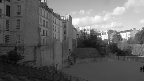 Monochrome-Of-Arenes-de-Lutece-With-Historic-Buildings-In-Paris-France