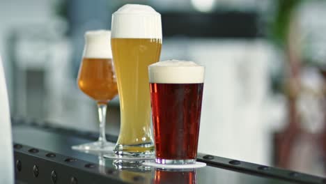 Craft-beer-brewery,-three-types-of-beer-in-glass