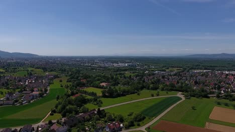 View-of-Freiburg,-Germany-on-a-sunny-day-from-Gundelfingen