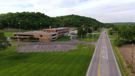 A-slow-push-in-aerial-establishing-shot-of-a-school-administration-building