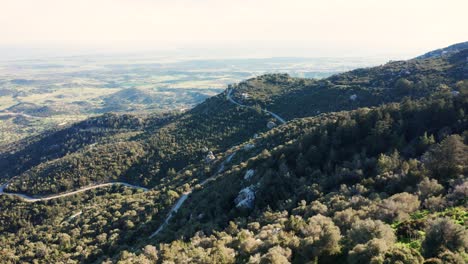 Aerial-landscape-of-Kyrenia-mountains-near-Kantara-castle,-Cyprus