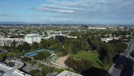 Wide-aerial-drone-view-of-San-Mateo-city,-California,-USA