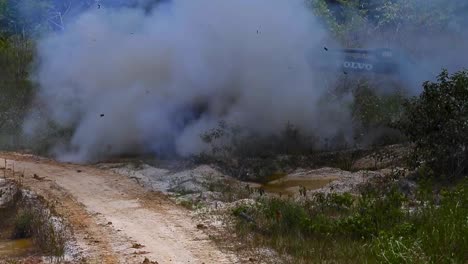 Excavator-is-blown-up-in-an-illegal-gold-mine-in-the-Amazon