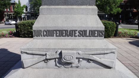 Our-Confederate-Soldiers-on-base-of-statue-in-Franklin,-Tennessee-with-video-moving-forward-in-slow