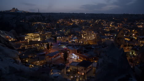Beautiful-Göreme-in-Famous-Valley-of-Cappadocia-Region-by-Night,-Turkey