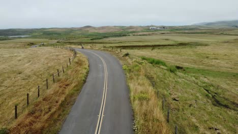 Toma-De-Adelantamiento-De-Personas-Corriendo-En-Una-Larga-Calle-Rural,-Rodeada-De-Campos-Verdes,-California