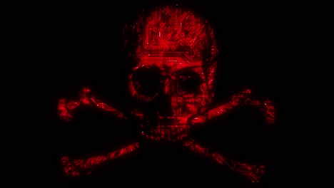 Alarming-animated-cyber-hacking-skull-and-cross-bones-symbol-with-animated-circuit-board-texture-in-red-color-scheme-on-a-black-background
