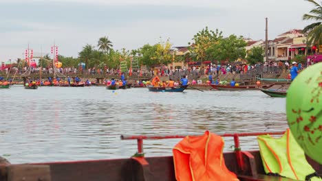 Beautiful-lake-in-Hoi-An,-Vietnam,-as-seen-in-a-cinematic-video-of-people-boating