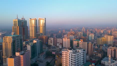 Dar-es-Salaam---Tanzania---June-16,-2022---Cityscape-of-Dar-es-Salaam-at-sunrise-featuring-residential-and-office-buildings