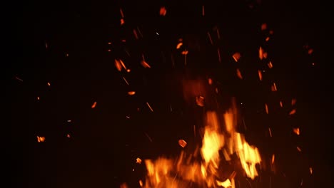 Fire-blazing-from-bonfire-on-black-background,-burning-house-tragedy-concept