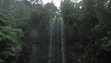 Millaa-Millaa-Waterfall-During-Rainy-Season-In-Queensland,-Australia---tilt-down-shot
