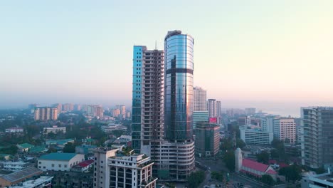 Dar-es-Salaam---Tanzania---June-16,-2022---Cityscape-of-Dar-es-Salaam-at-sunrise-featuring-residential-and-office-buildings