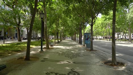 Die-Avenida-Da-Liberdade-Ist-Eine-Von-Bäumen-Gesäumte-Allee,-Die-Zwei-Plätze-Verbindet-Und-Für-Ihre-Luxusgeschäfte-Bekannt-Ist