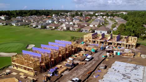 Aerial-orbit-of-new-construction-at-barefoot-landing-golf-course-in-north-myrtle-beach-sc,-south-carolina