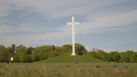 Papal-Cross-At-Phoenix-Park,-Dublin,-Ireland-During-Daytime--wide,-static-shot