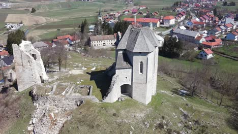 Winter-time-in-Brinje,-Like-county,-Croatia-an-areal-view-over-historic-landmark