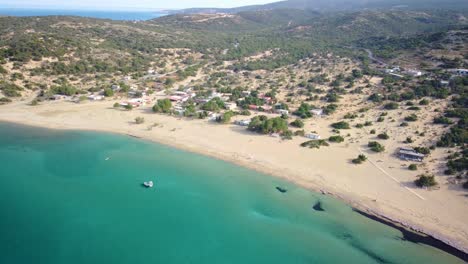 Aerial-footage-of-beach-on-beautiful-Gavdos-island,-Agios-Ioannis-beach,-Greece