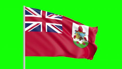 Nationalflagge-Von-Bermuda-Weht-Im-Wind-Auf-Grünem-Bildschirm-Mit-Alpha-Matte