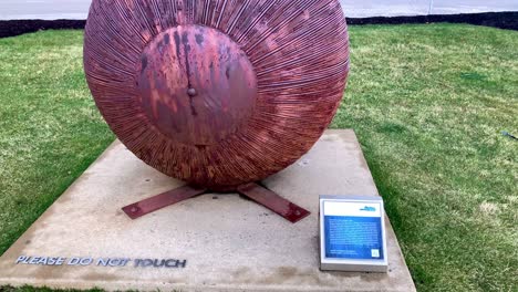 Sphere-public-art-at-Riverwalk-Garden-rooms-in-Detroit,-michigan