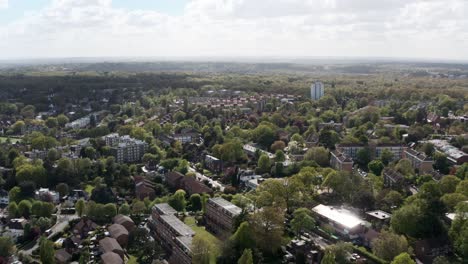Drone-shot-of-houses-in-Wimbledon-London-surrounded-by-trees