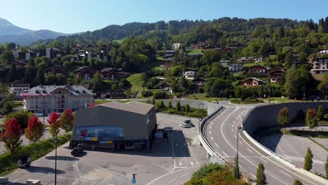 Aerial-view-of-the-ski-lifts-building-in-Saint-Gervais-les-Bains,-french-Alps