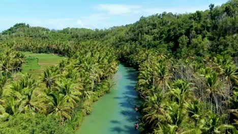 Maron-river-surrounded-by-lush-vegetation,-Pacitan,-east-Java-in-Indonesia