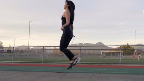 Young-fit-athletic-woman-skipping-outdoors-slow-motion