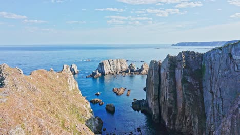 Impressive-Rock-Formation-Cliffs,-Playa-del-Silencio-in-Asturias
