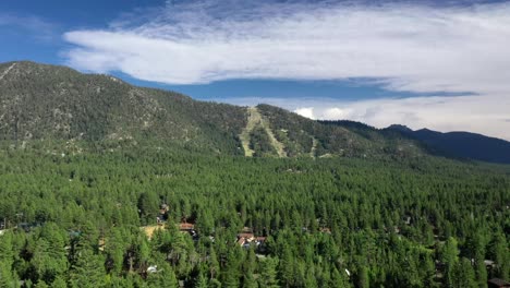 Fly-Over-Dense-Pine-Woods-And-Mountains-In-South-Lake-Tahoe,-California-USA
