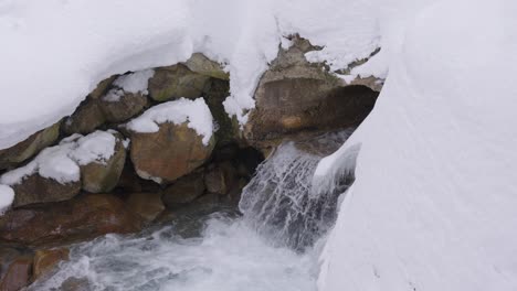 River-flowing-through-Shiga-Kogen-Highlands,-Winter-in-Japan