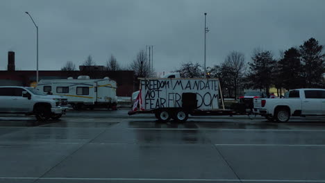 Fight-for-human-rights,-blocking-the-road-with-pickup-trucks-due-to-restrictions