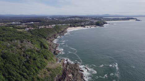 Rugged-Coastline-At-Burgess-Beach-In-Forster,-New-South-Wales,-Australia---aerial-drone-shot