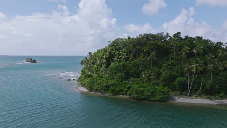 Insel-Mit-Dichtem-Tropischen-Wald-In-Der-Bucht-Von-Samana,-Dominikanische-Republik