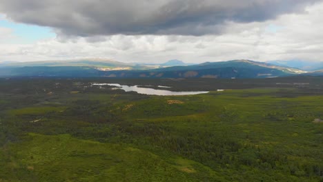 4K-Drone-Video-of-Mountains-around-Otto-Lake-near-Healy,-Alaska-on-Sunny-Summer-Day