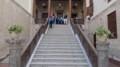 Stairs-to-a-Christian-church-in-Coptic-Cairo,-with-tourists